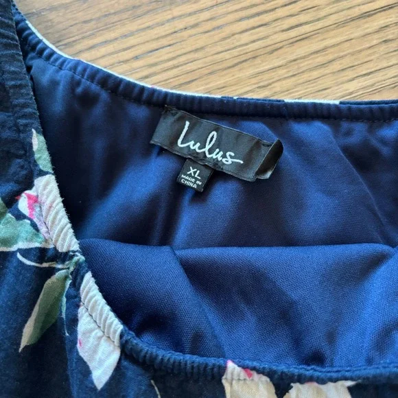Lulus Navy Blue Floral One Shoulder Ruffle Mini Dress XL Tropical Summer Boho - Picture 7 of 8